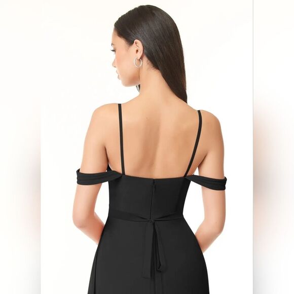 Azazie Aaron Black A-Line Off the Shoulder Chiffon Convertible Dress Size 2 NWT‎ - Picture 7 of 10